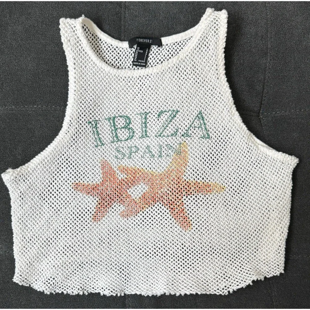 Forever21 Girls Large Crochet Mesh IBIZA SPAIN Beach Tank with Starfish